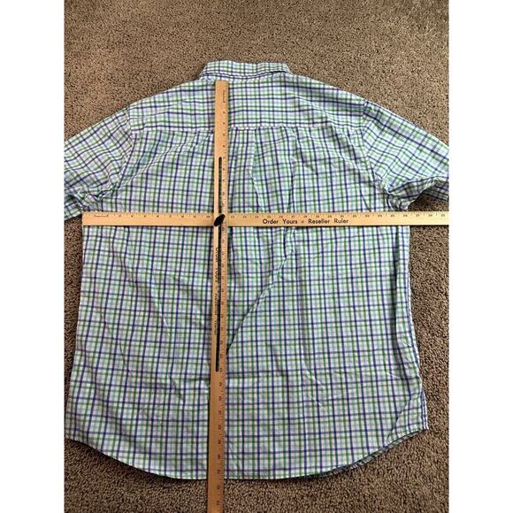 Chaps Button Up Shirt Mens XXL 2XL Blue Green Cotton Blend Short Sleeve FLAW - Picture 6 of 9